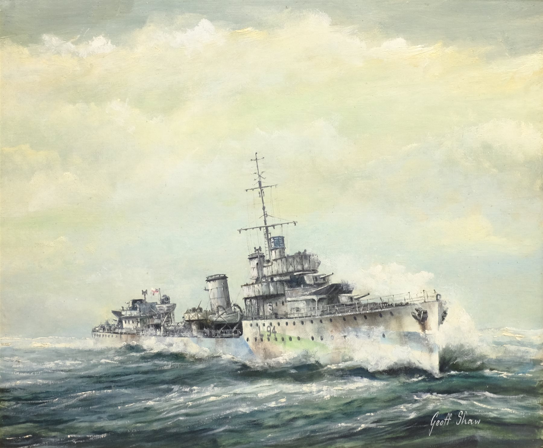 Geoff Shaw (British 1924-1992): 'H.M.S. Windsor' - Ship's Portrait, oil on board signed 49cm x 59cm - Image 2 of 4