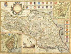 John Speed (British 1552-1629): 'The North and East Ridins [sic] of Yorkshire', engraved map with la