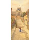 Alfred Durham (British early 20th century): St Mary's Steps Scarborough, watercolour signed; After L