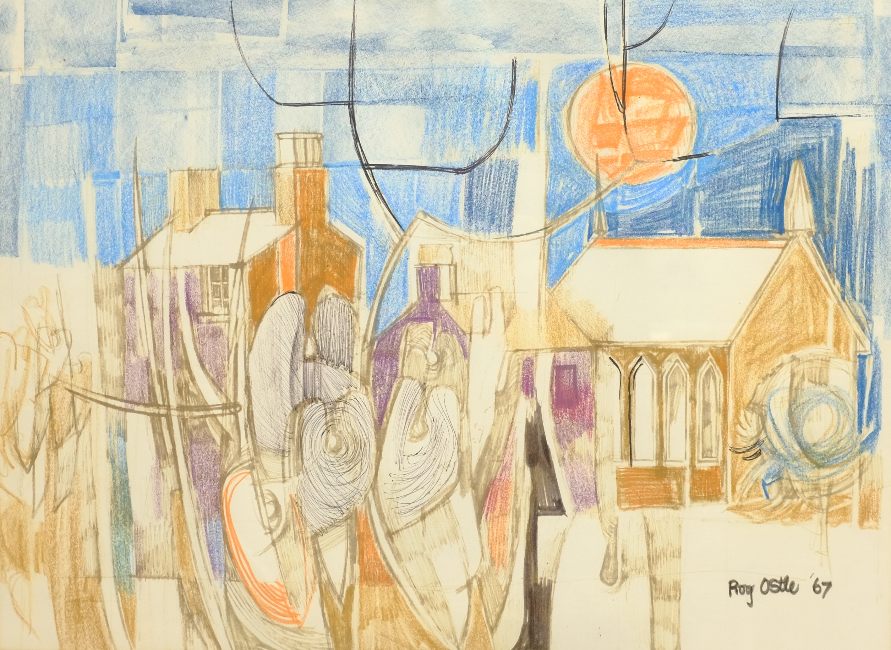 Roy Ostle (British 1930-1992); 'Towards Bethesda', mixed media signed and dated '67, titled signed a