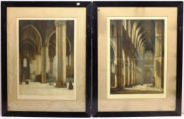 Paul Dupres (Early 20th century): Cathedral Interiors, pair coloured etchings with aquatint signed i