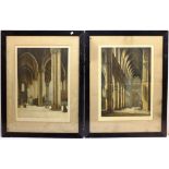 Paul Dupres (Early 20th century): Cathedral Interiors, pair coloured etchings with aquatint signed i