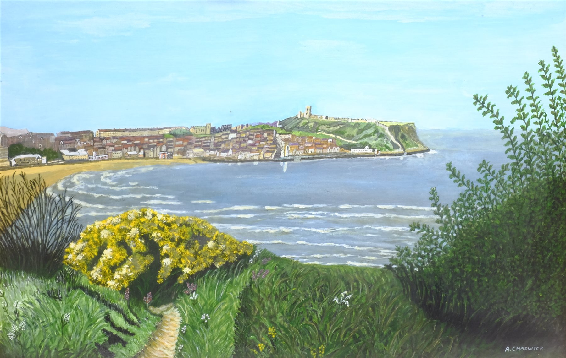 A Chadwick (British 20th century): South Bay Scarborough, gouache signed 51cm x 80cm - Image 2 of 4