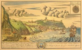 After John Haynes (British fl.1730-1750): 'A South West View of Scarborough', 19th century hand-colo