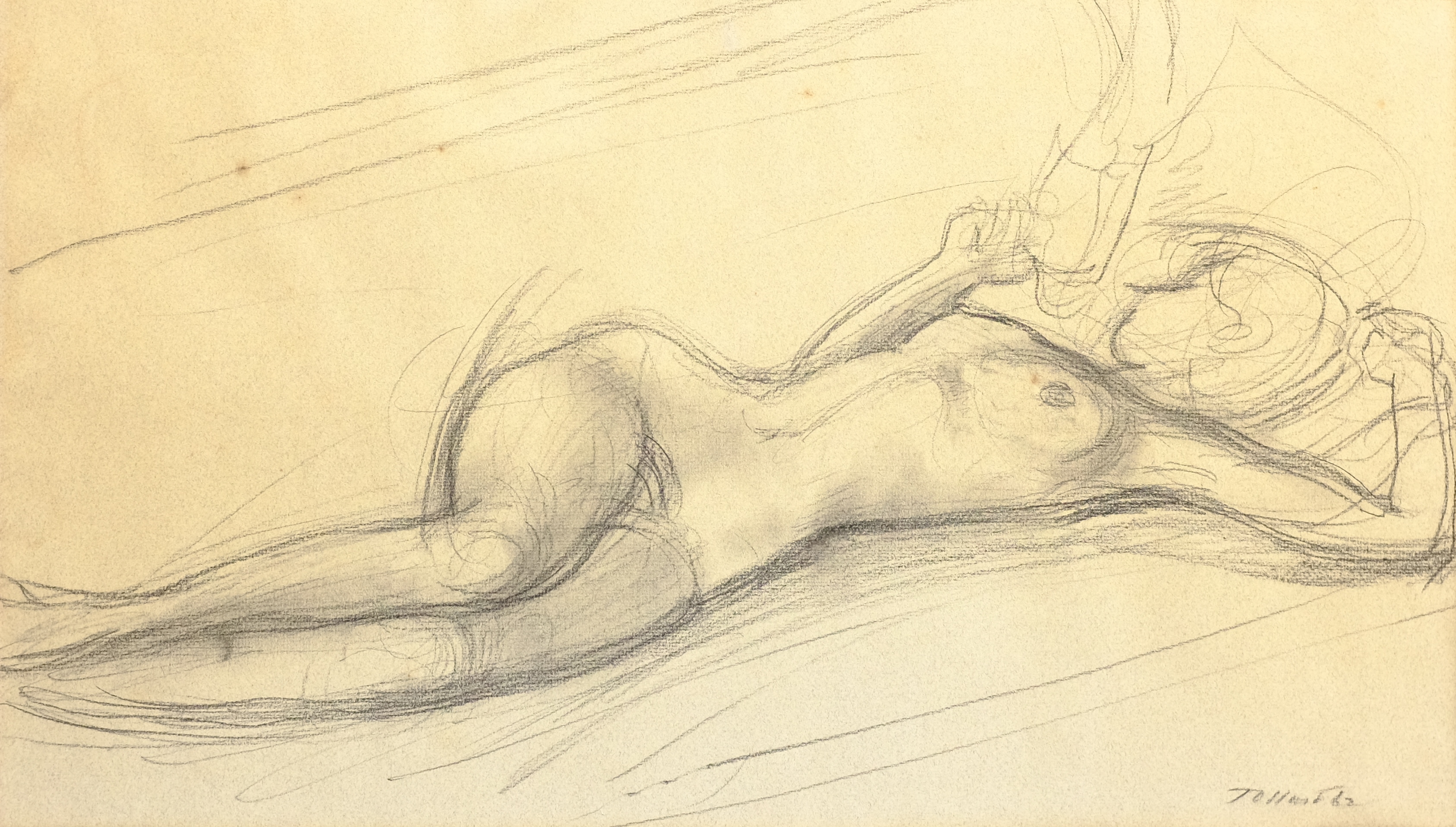 Continental School (20th century): Reclining Nude, pencil sketch indistinctly signed and dated '62,