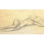 Continental School (20th century): Reclining Nude, pencil sketch indistinctly signed and dated '62,