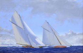 James Miller (British 1962-): 'Shamrock II' & 'Columbia' in the America's Cup Series 11th challenge