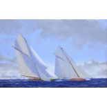 James Miller (British 1962-): 'Shamrock II' & 'Columbia' in the America's Cup Series 11th challenge