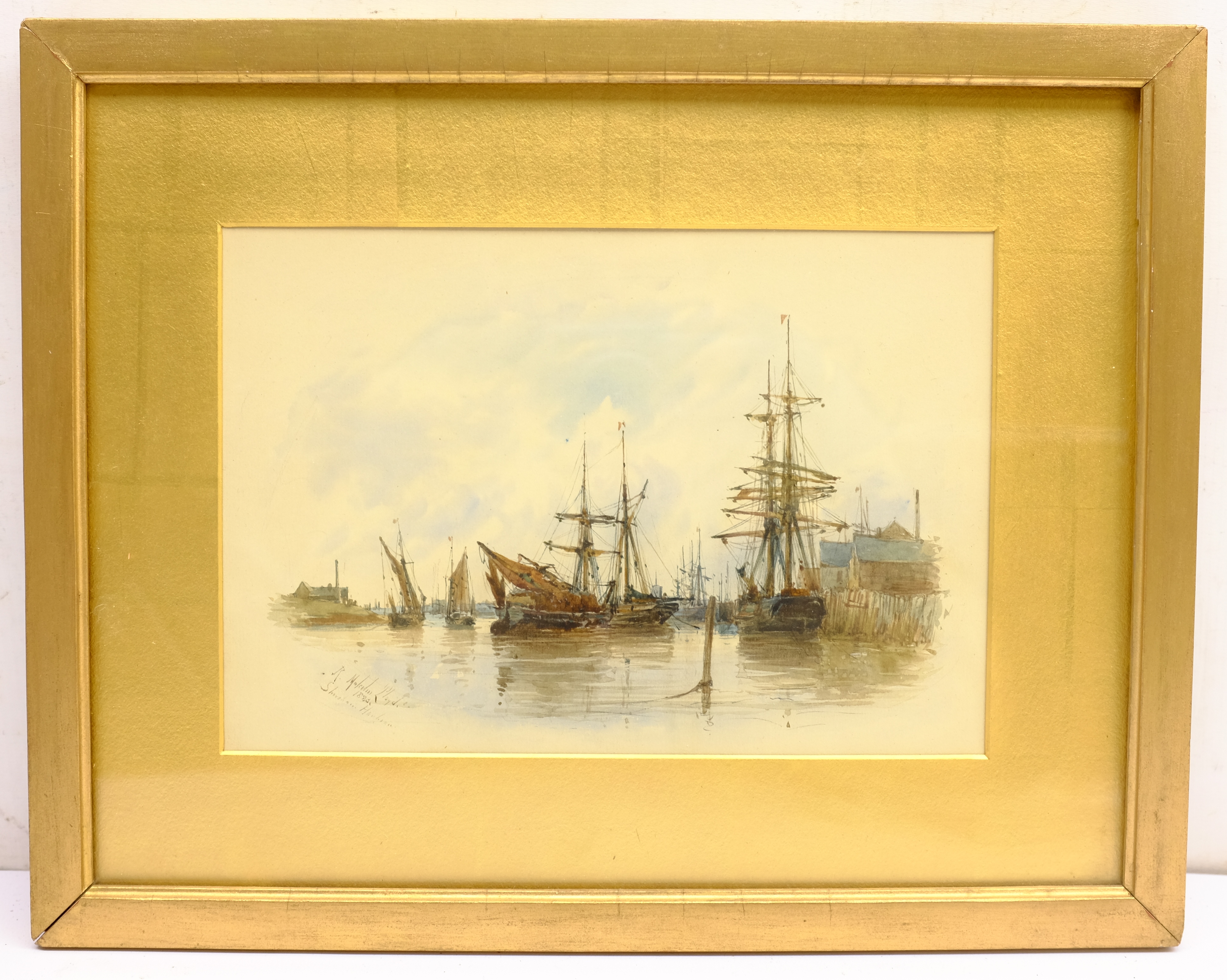 Robert Malcolm Lloyd (British 1859-1907): 'Shoreham Harbour', watercolour signed, titled and dated 1 - Image 4 of 4