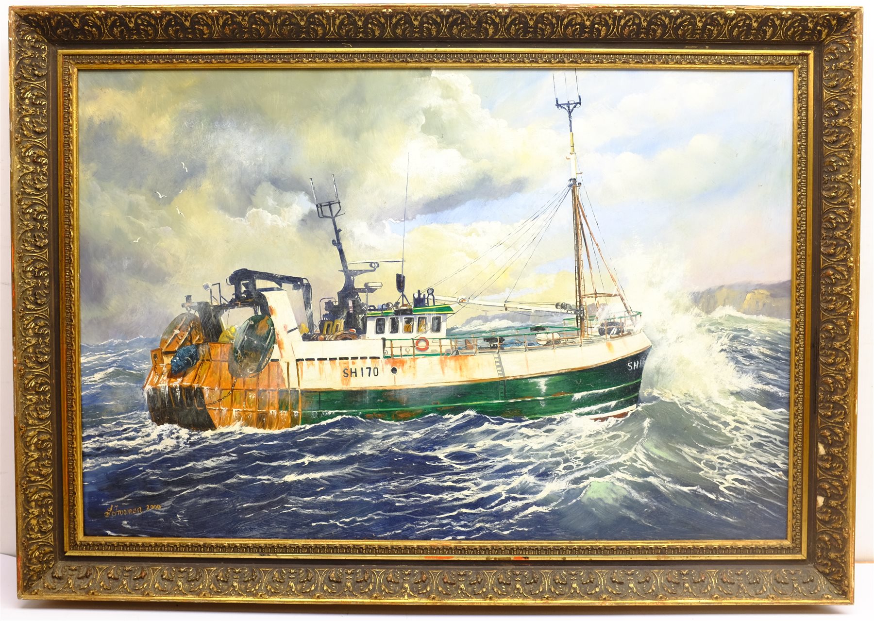 S Trueman (British 20th/21st century): Scarborough trawler 'The Maggie M' SH170, oil on board signed - Image 3 of 4