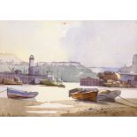 Don Micklethwaite (British 1936-): 'Scarborough Harbour', watercolour signed, titled and dated 1987