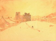 George Jackson (British 1898-1974): Castle Bolton in the Snow, watercolour signed and dated 1939, 27
