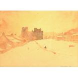 George Jackson (British 1898-1974): Castle Bolton in the Snow, watercolour signed and dated 1939, 27