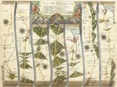 John Ogilby (British 1600-1676): 'The Roads from York to Whitby and Scarborough', engraved strip map