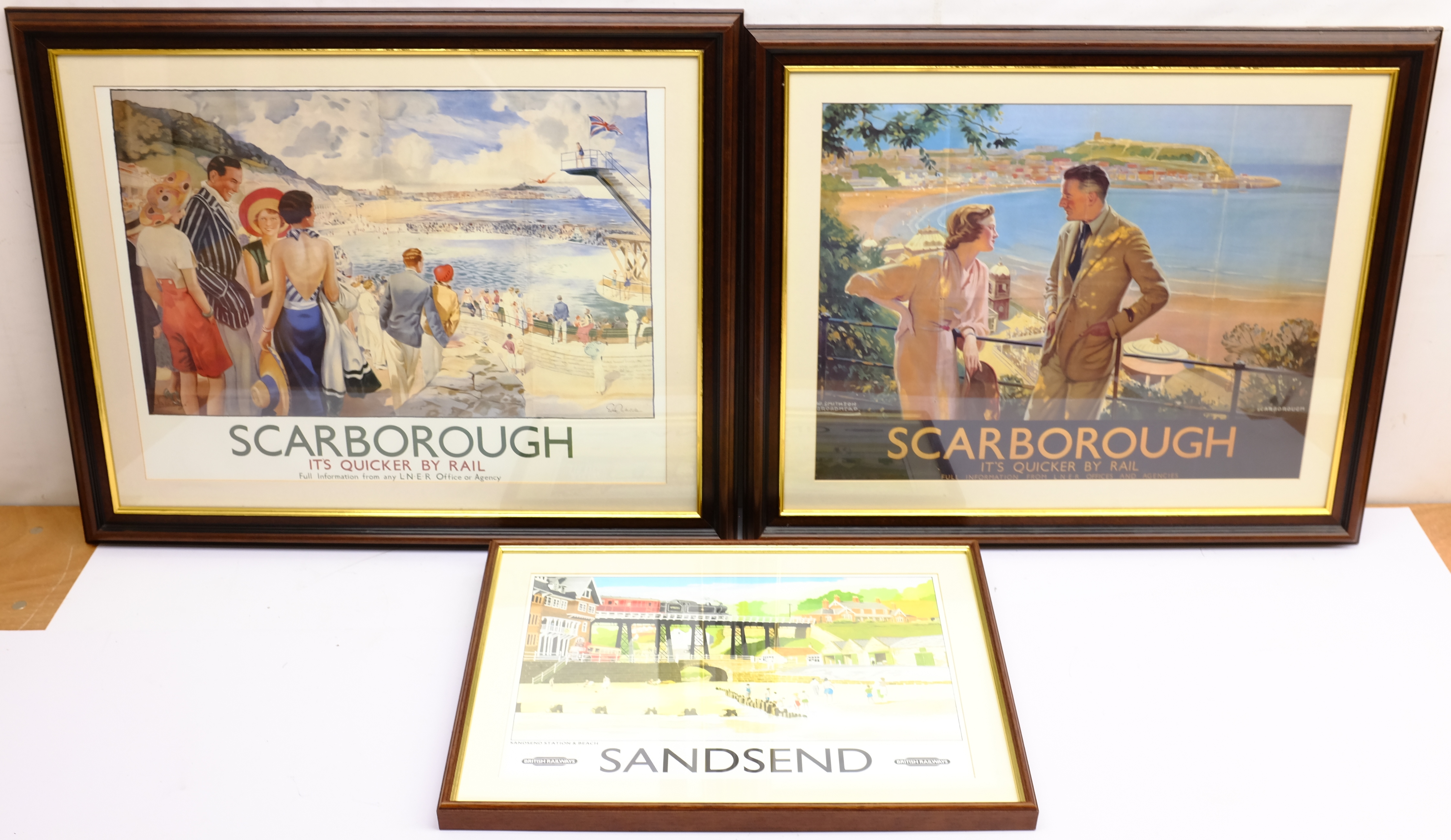 'Scarborough' and 'Sandsend', three reproduction British Railways posters, max 42cm x 55cm (3)