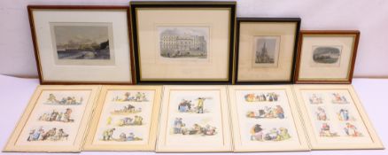 Collection of 19th century engravings including 'Whitby' after George Balmer, 'Crown Hotel' Scarboro