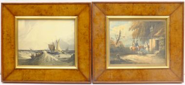 FRAMES - Pair Edwardian burr oak veneered frames aperture 19cm x 23cm overall 32cm x 36.5cm (2)