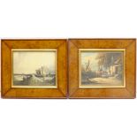 FRAMES - Pair Edwardian burr oak veneered frames aperture 19cm x 23cm overall 32cm x 36.5cm (2)