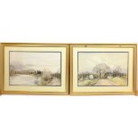 M A Burroughes (20th century): Rural Landscapes, pair watercolours signed 36cm x 56cm (2)