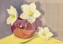 Geoffrey H Pooley (British 1908-2006): Christmas Roses in a Vase, watercolour signed and dated 1981,