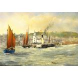 Robert Sheader (British 20th century): Steam Paddle and Fishing Boats outside Scarborough Harbour,