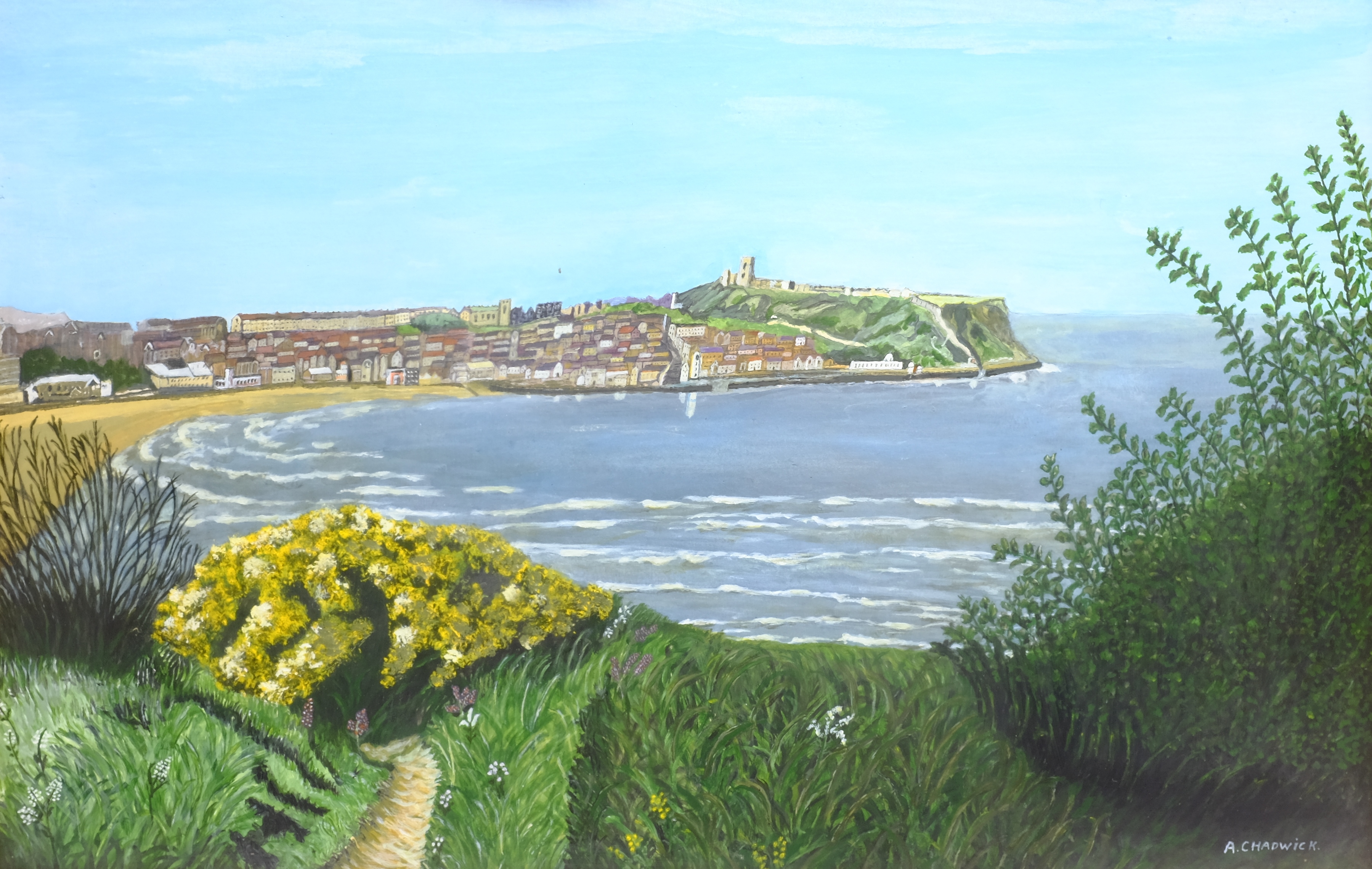 A Chadwick (British 20th century): South Bay Scarborough, gouache signed 51cm x 80cm