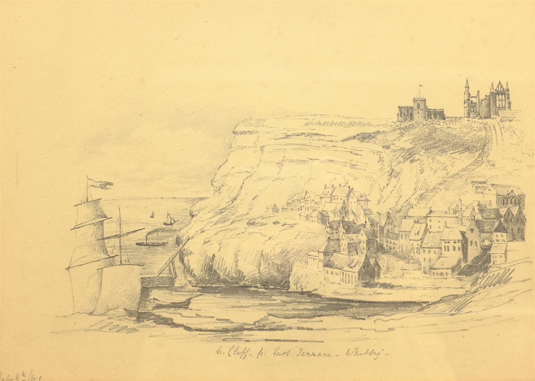 Mary Weatherill (British 1834-1913): 'East Cliff from East Terrace Whitby', pencil titled and dated - Image 2 of 4