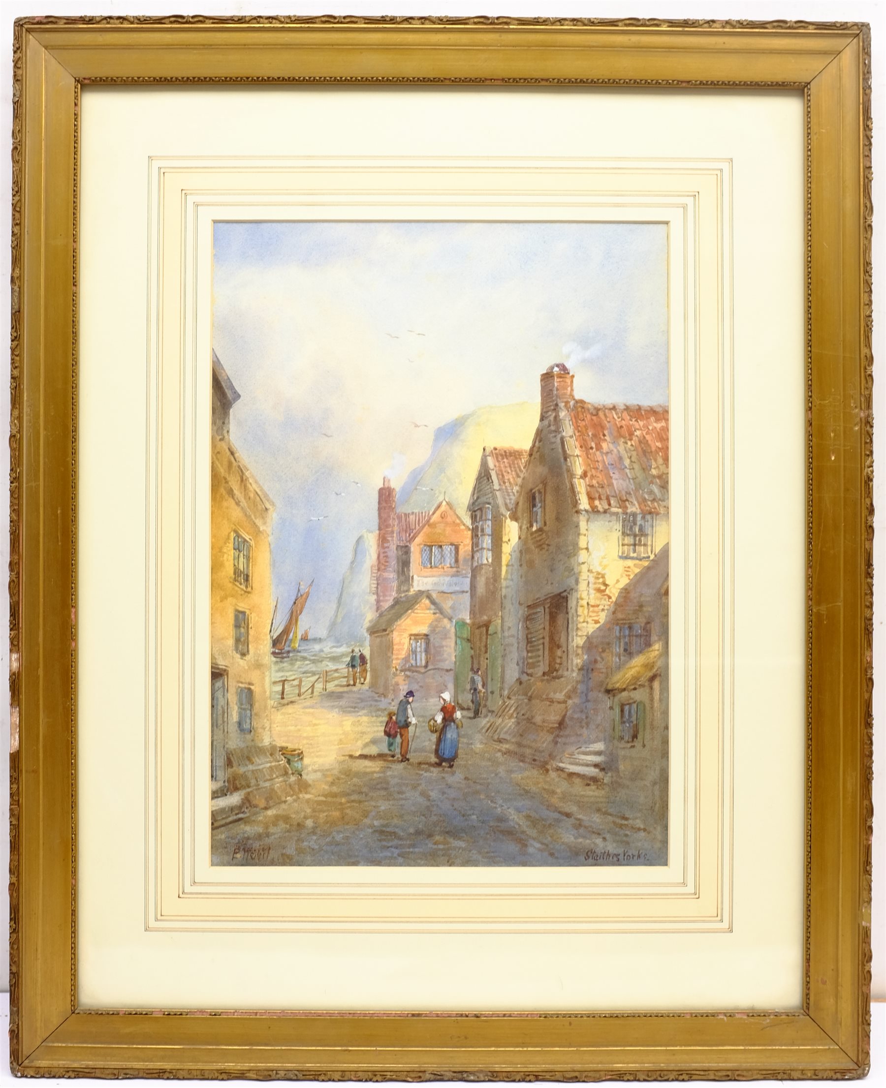 Edward Nevil (British fl.1880-1900): The Cod and Lobster 'Staithes', watercolour signed and titled 3 - Image 3 of 4