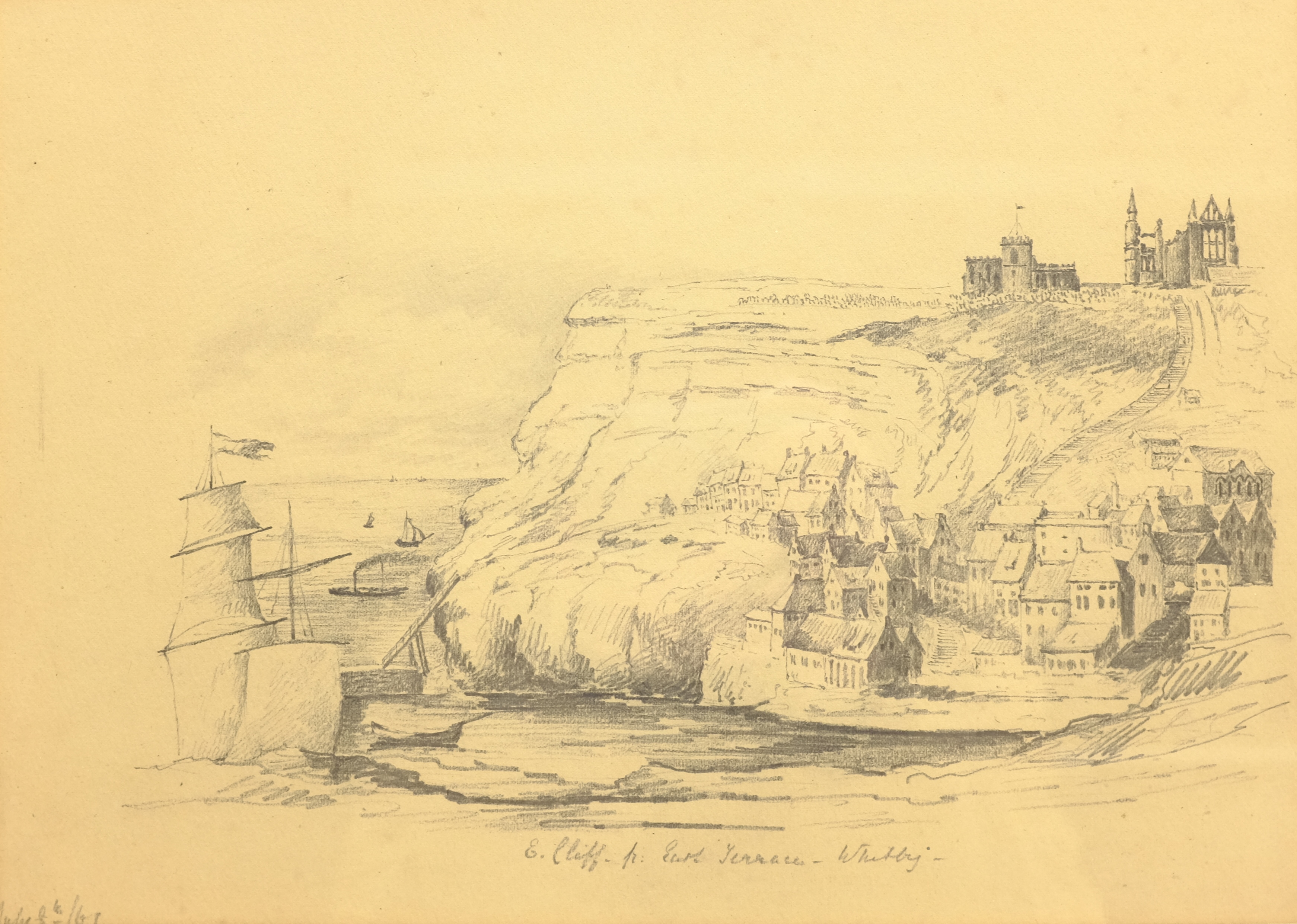 Mary Weatherill (British 1834-1913): 'East Cliff from East Terrace Whitby', pencil titled and dated