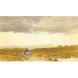 Edwin John Ellis (British 1841-1895): Figures on a Moorland Path, watercolour signed and indistinctl