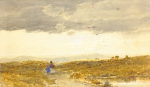 Edwin John Ellis (British 1841-1895): Figures on a Moorland Path, watercolour signed and indistinctl