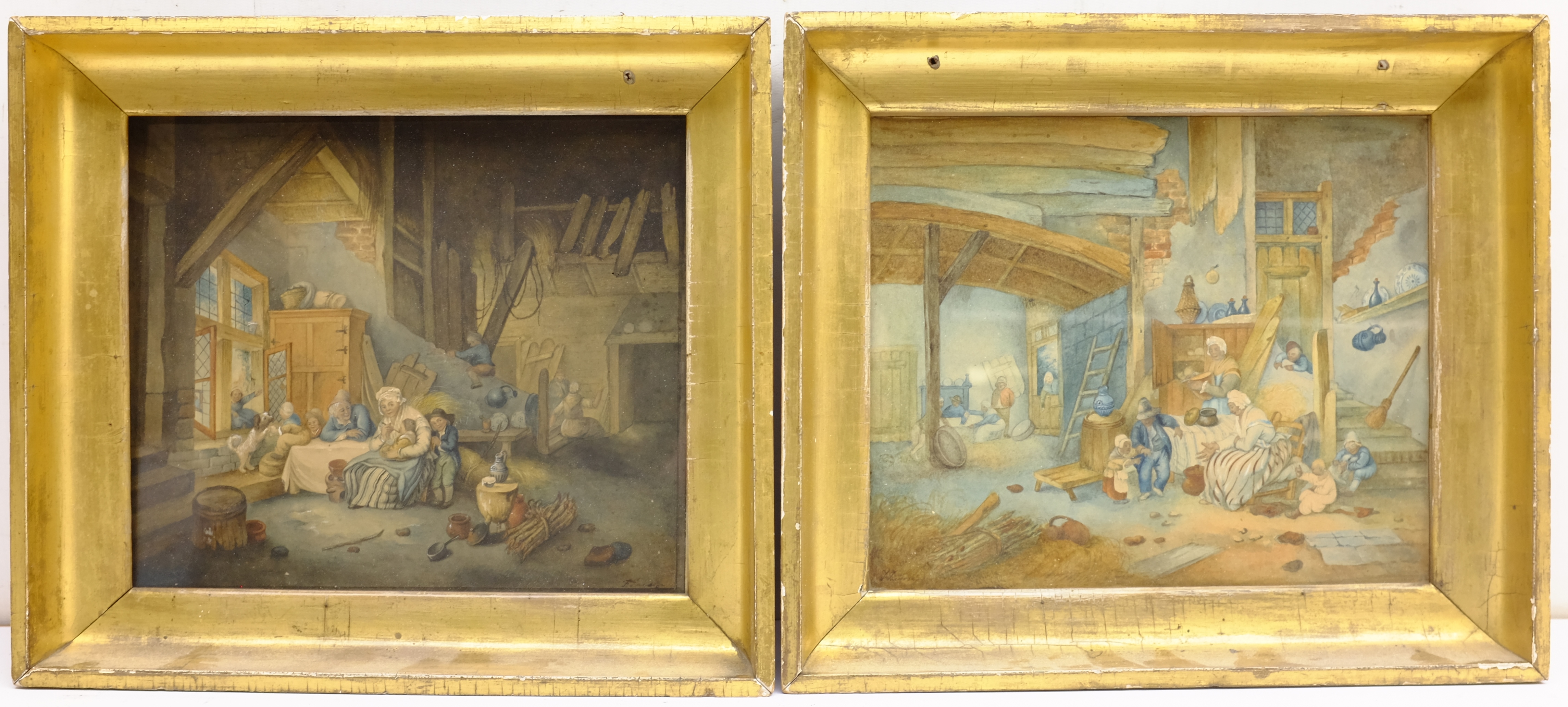 Dutch School (19th/20th century): Genre Scenes, pair watercolours indistinctly signed 23cm x 27cm