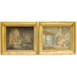 Dutch School (19th/20th century): Genre Scenes, pair watercolours indistinctly signed 23cm x 27cm