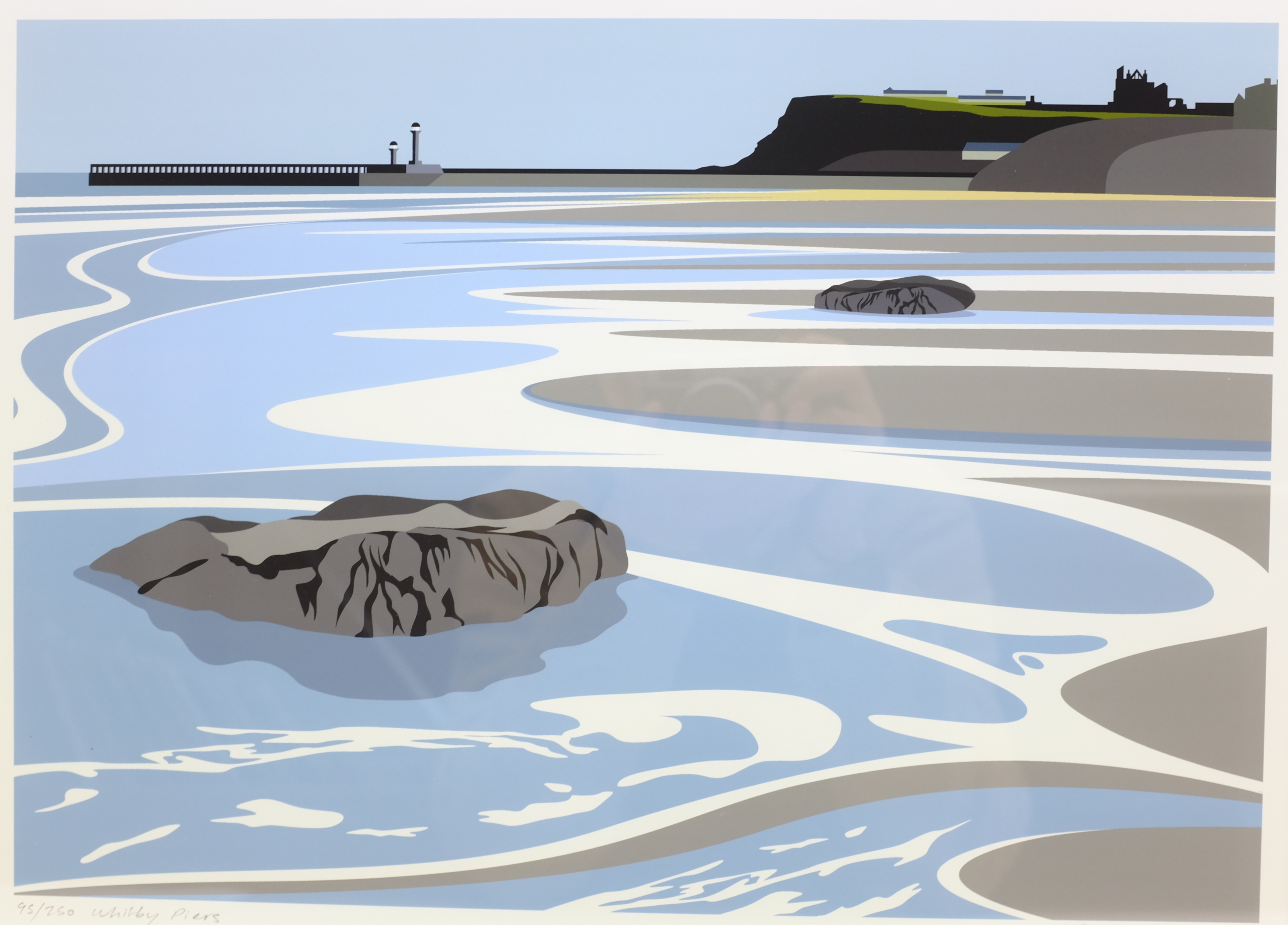 Ian Mitchell (British Contemporary): 'Whitby Piers', limited edition digital lithograph signed, titl