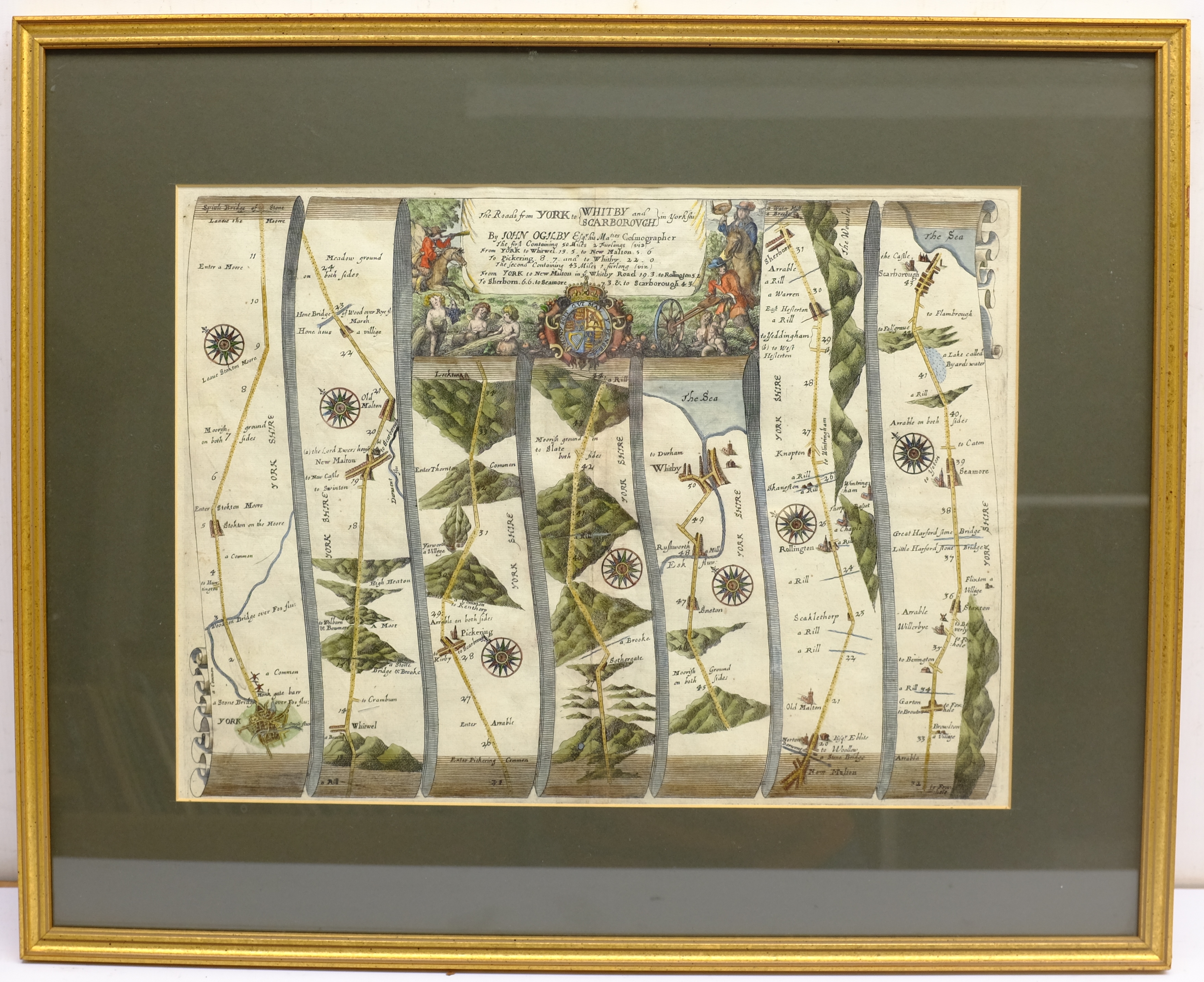 John Ogilby (British 1600-1676): 'The Roads from York to Whitby and Scarborough', engraved strip map - Image 4 of 4