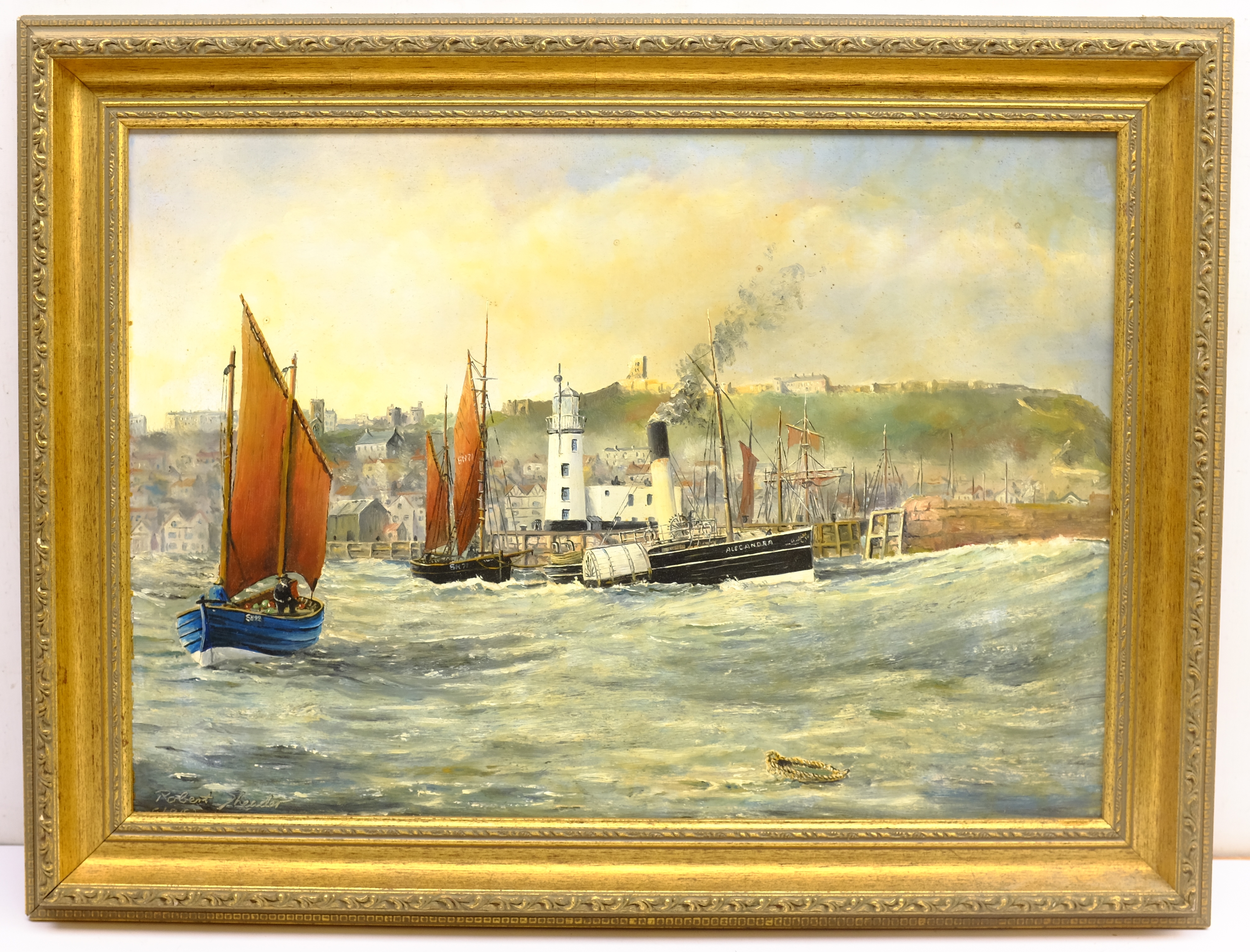 Robert Sheader (British 20th century): Steam Paddle and Fishing Boats outside Scarborough Harbour, - Image 4 of 4