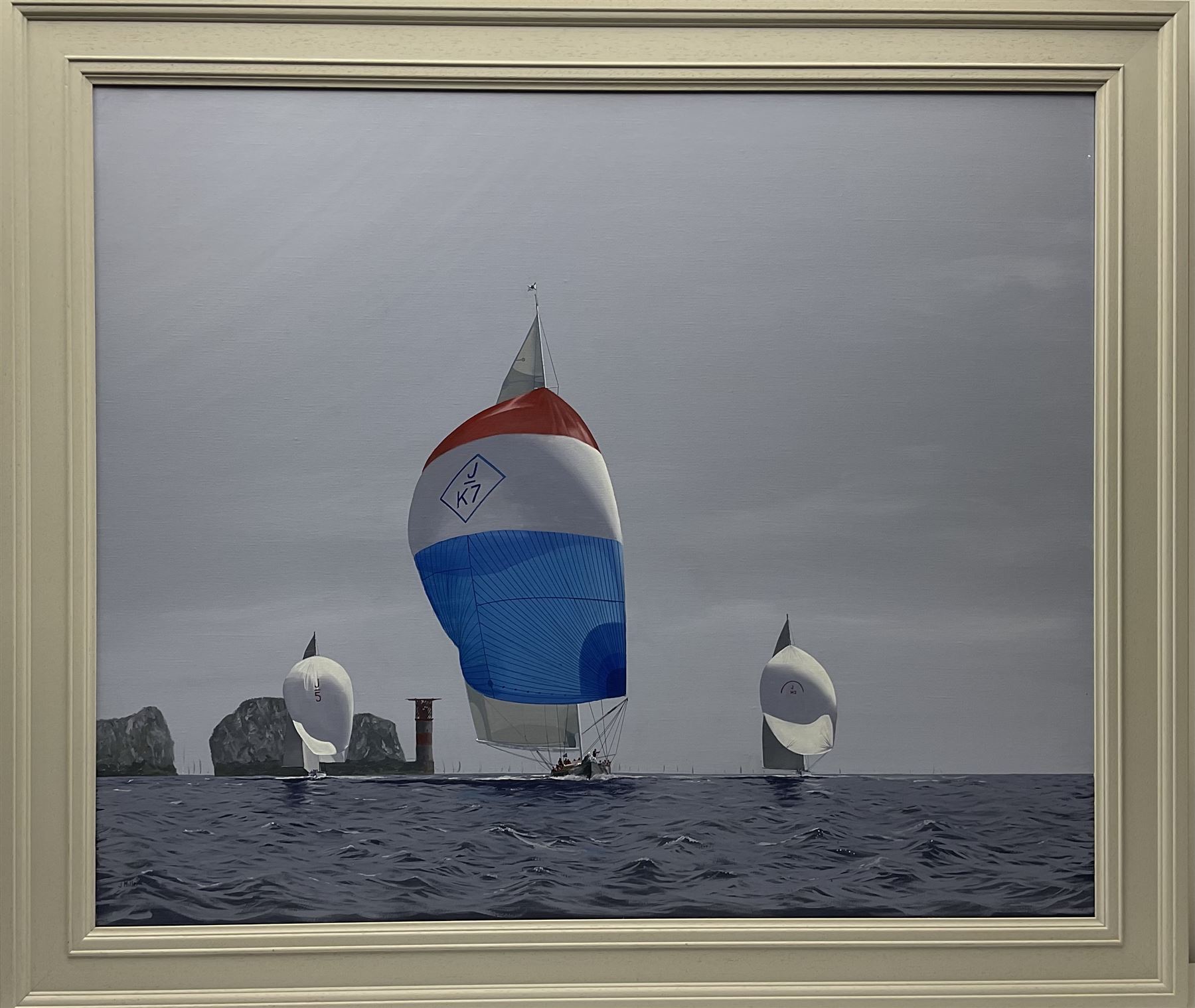 James Miller (British 1962-): J Class Yachts 'Ranger' 'Velsheda' & 'Rainbow' passing the Needles 201 - Image 2 of 4