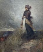 Robert Jobling (Staithes Group 1841-1923): Fisher Girl standing on the Lookout Staithes