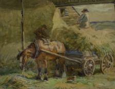 John Atkinson (Staithes Group 1863-1924): 'Loading the Haycart Hinderwell' Nr. Whitby