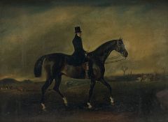 English School (19th century): Portrait of a mounted Chestnut Hunter