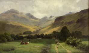 Stephen E Hogley (British 1842-1923): Sheep and Cattle in Upland Landscape