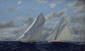 James Miller (British 1962-): 'Shamrock IV' & 'Resolute' in the America's Cup 1920