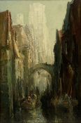 Stephen Frank Wasley (British 1848-1934): Busy Canal Scene Rouen