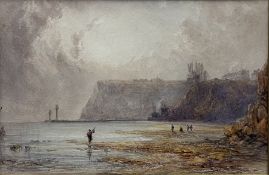 George Weatherill (British 1810-1890): Whitby Piers with Figures on Upgang Beach