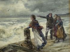 Ethel Hall (British exh.1894-1940): Figures on a Jetty