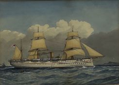 William Frederick Mitchell (British 1845-1914): H.M. Troopship 'Jumna' - Steam Ship Portrait