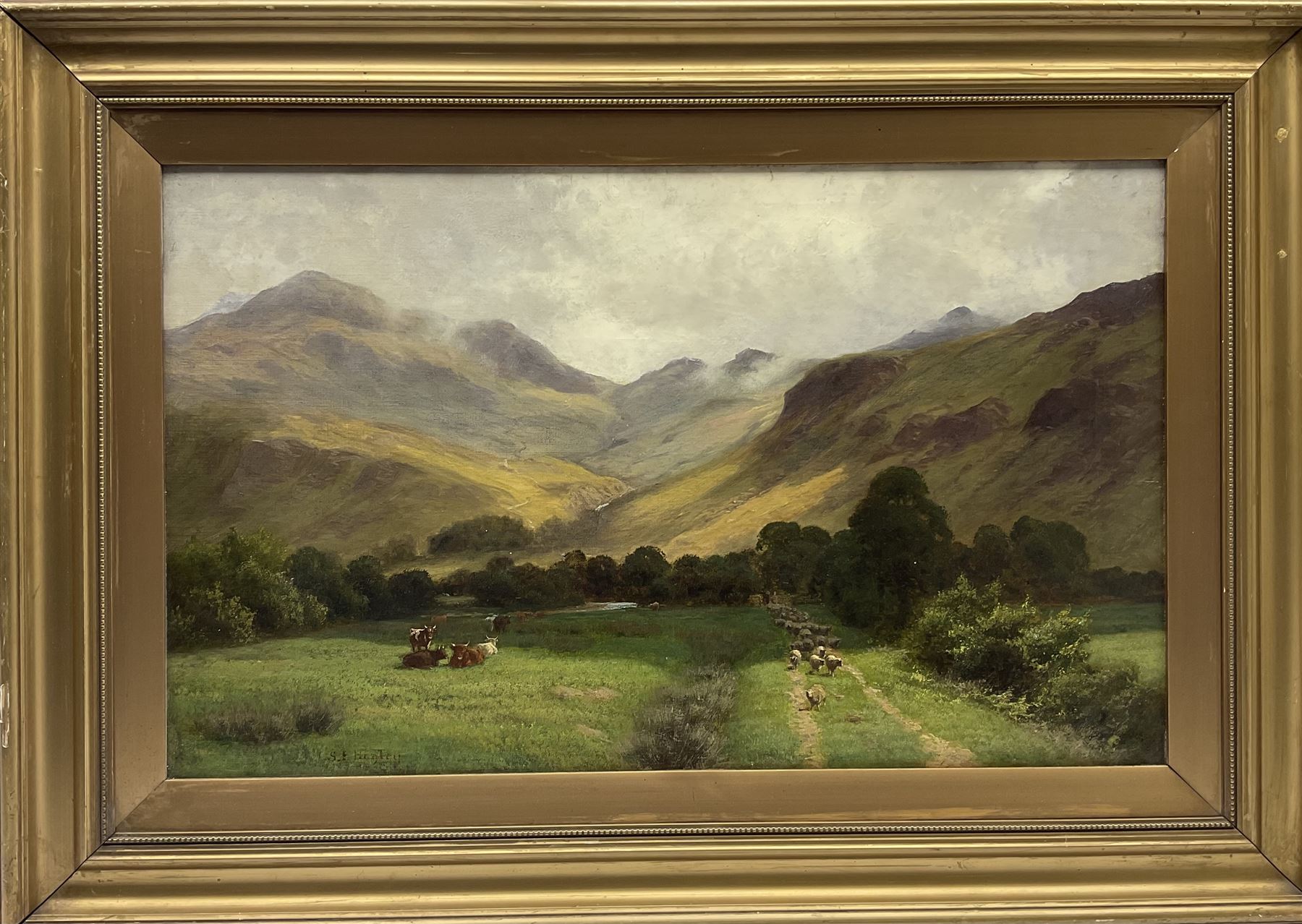 Stephen E Hogley (British 1842-1923): Sheep and Cattle in Upland Landscape - Image 2 of 4