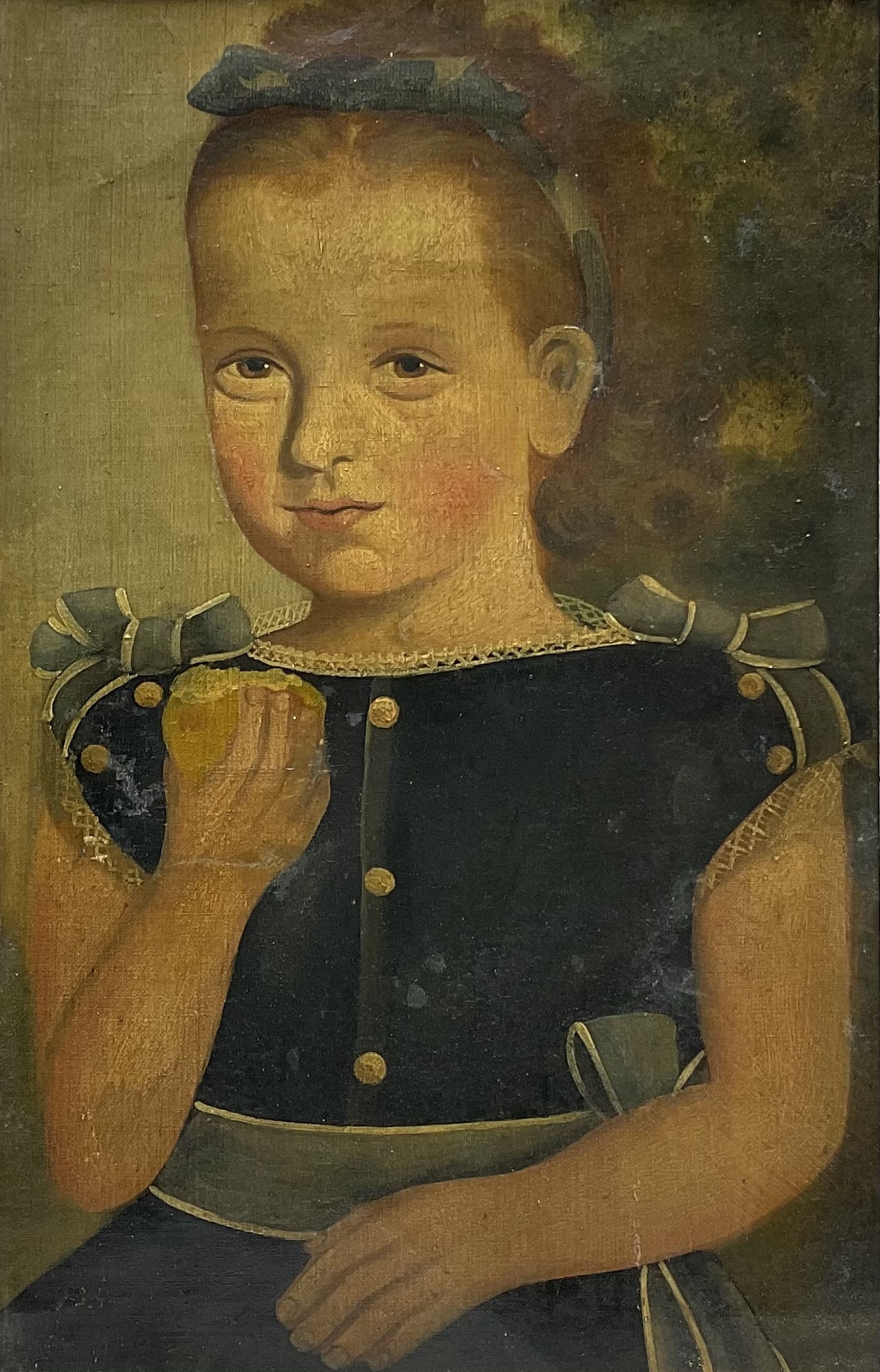 American Primitive School (19th century): Girl in a Blue Dress