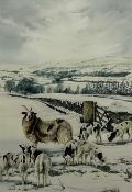 Lesley Fotherby (British 1946-): Jacob Sheep in Winter Dales Landscape