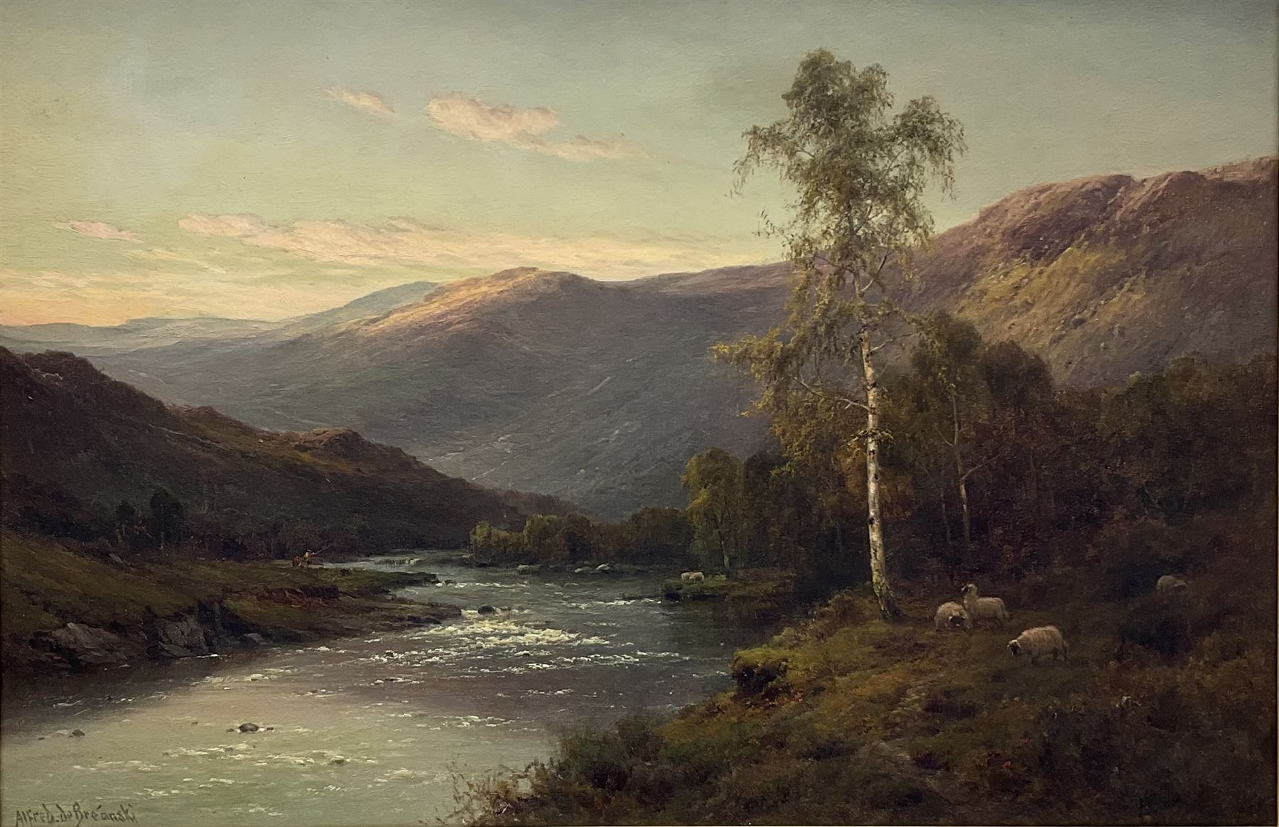 Alfred de Bréanski Snr. RBA (British 1852-1928): Fishing on the River Tay 'Dunkeld'